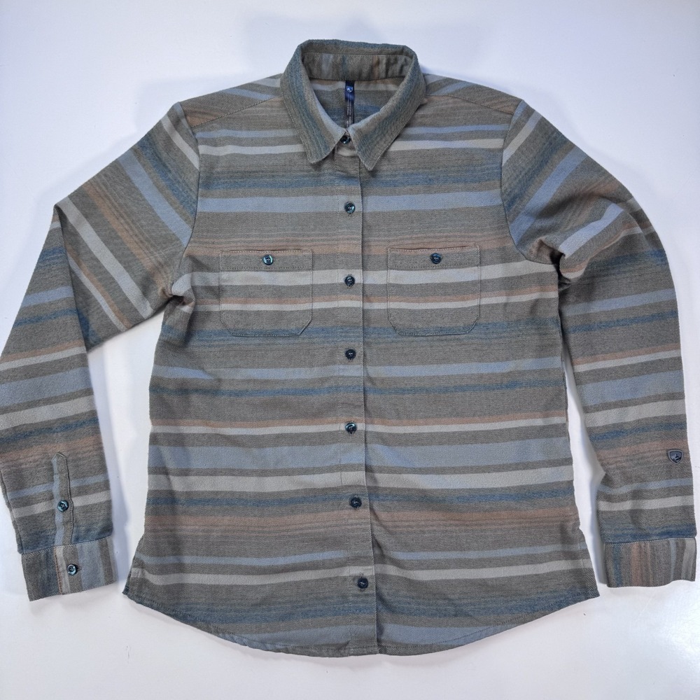 KUHL Striped Long Sleeve Button Up Flannel Womens X-Small Green 8060 Super Soft